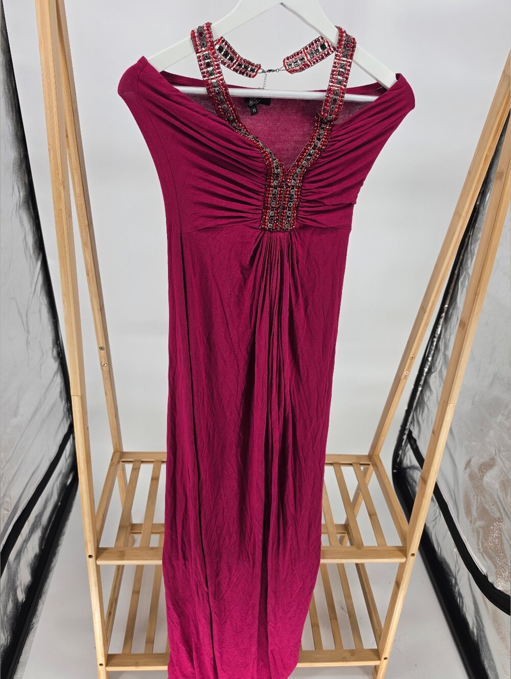 Sky Unique Beaded Summer Maxi Dress Burgundy Gorgeous Size M High End Brand 8-10